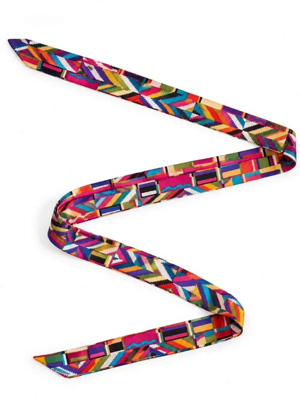 Multicolor Geometric Skinny Scarf Hair Neck Bag Accent